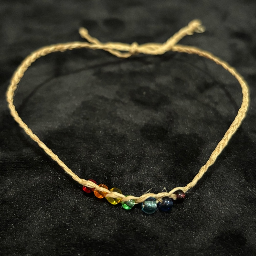 Handmade Handcrafted Beachy Braided Rope Friendship Bracelet W/ Rainbow Beads
